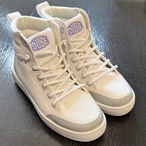 Hey Dude Sparkle White and Silver High-Top Sneakers